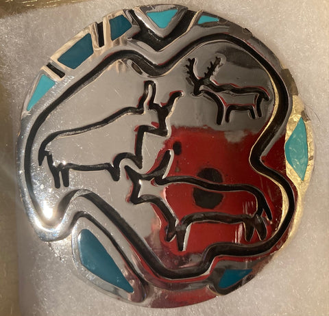 Vintage Metal Belt Buckle, Nice Native Design, Animals, Nature, Wildlife, Nice Western Design, Cowboy, 3", Heavy Duty, Made in USA, Quality, Thick Metal, For Belts, Fashion, Shelf Display, Western Wear, Southwest, Country, Fun, Nice