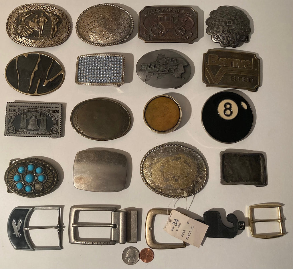 Vintage Lot of 20 Nice Western Style Belt Buckles, 8 Ball, Tommy Hilfiger, Country & Western, Art, Resell, For Belts, Fashion, Shelf Display, Nice Belt Buckles, Wholesale,