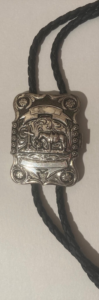 Vintage Metal Bolo Tie, Siver, Cowboy Prayers, Horse, 2" x 1 1/2", Nice Design, Quality, Heavy Duty, Made in USA, Country & Western, Cowboy, Western Wear, Horse, Apparel, Accessory, Tie, Nice Quality Fashion