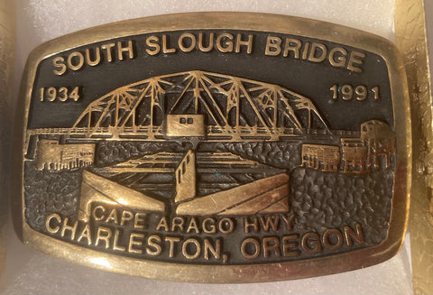 Vintage 1991 Metal Belt Buckle, South Slought Bridge, Cape Aeago Hwy