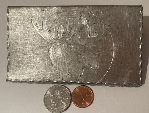 Vintage 1997 Metal Hand Engraved Moose, Nature, Wildlife, Sweden, Quality, Heavy Duty, 4 3/4" x 2 3/4" x 1 1/4", Heavy Duty, Quality,