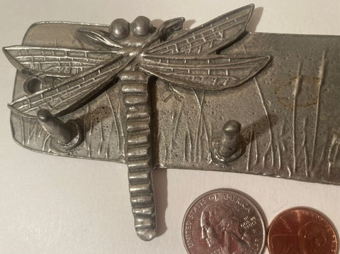 Vintage Metal Pewter Dragon Fly Necklace Holder, 6 1/2" x 2",  Heavy Duty, Quality
