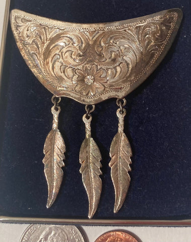 Vintage Metal Montana Silversmiths Silver Pendant, Feathers, Fashion, Accessory, Clothing, Western Wear, Quality, Heavy Duty, Made in USA