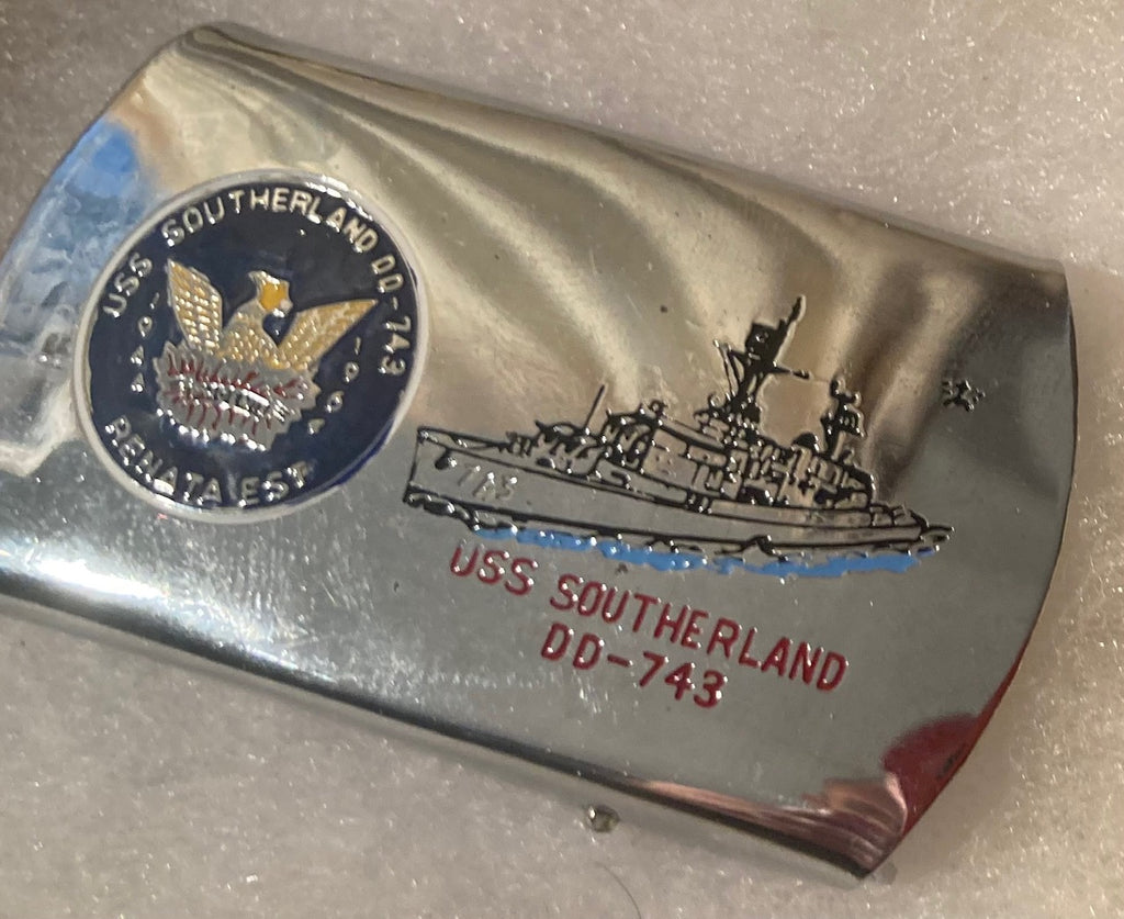 Vintage Metal Belt Buckle, U.S.S. Sutherland DD-743, Destroyer,