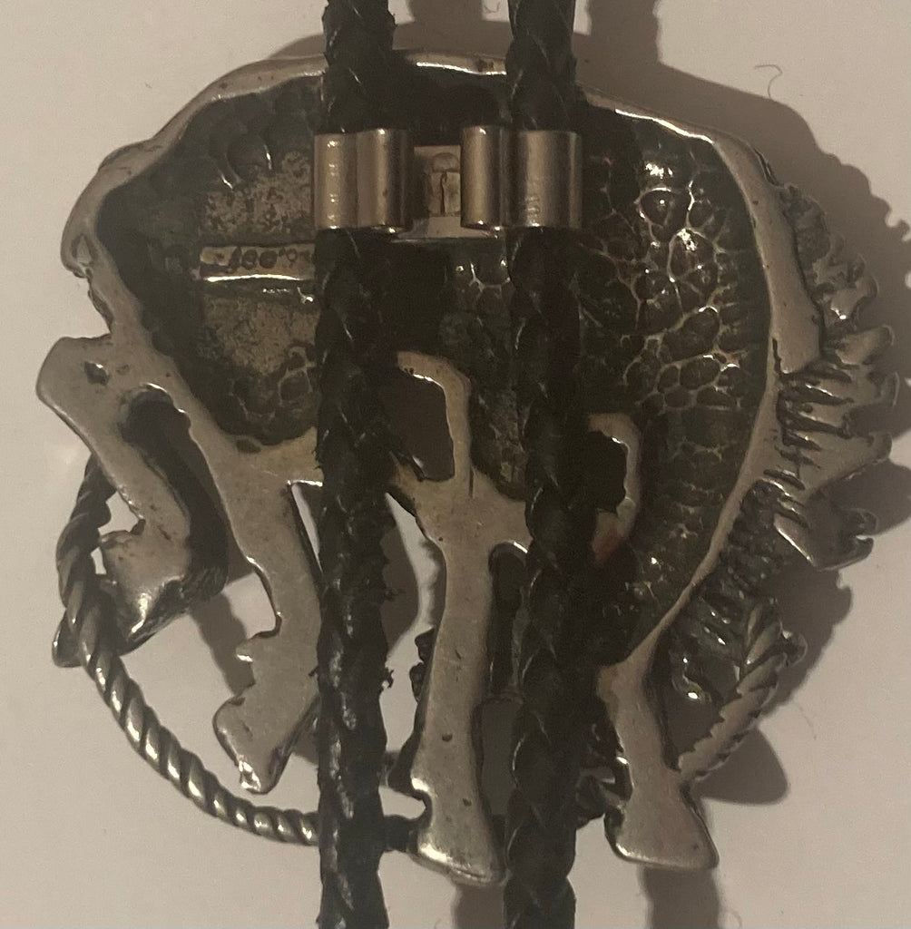 Vintage Metal Bolo Tie, Silver Horse, Bronco, Rodeo, Nice Design, Stamped Leo on the Back, 2 1/4" x 2", Nice Design, Quality, Heavy Duty, Made in USA, Country & Western, Cowboy, Western Wear, Horse, Apparel, Accessory, Tie, Nice Quality Fashion