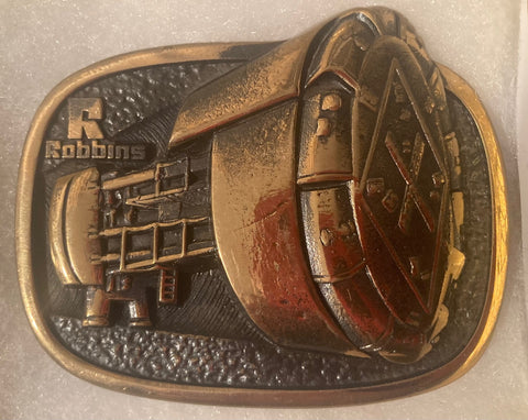 Vintage Metal Belt Buckle, Brass, Hydropower Plant, Water Energy,  Electricity, Robbins, Nice Western Design,  3" x 2 1/2", Quality, Made in USA, Country and Western, Heavy Duty, Fashion, Belts, Shelf Display, Collectible Belt Buckle,