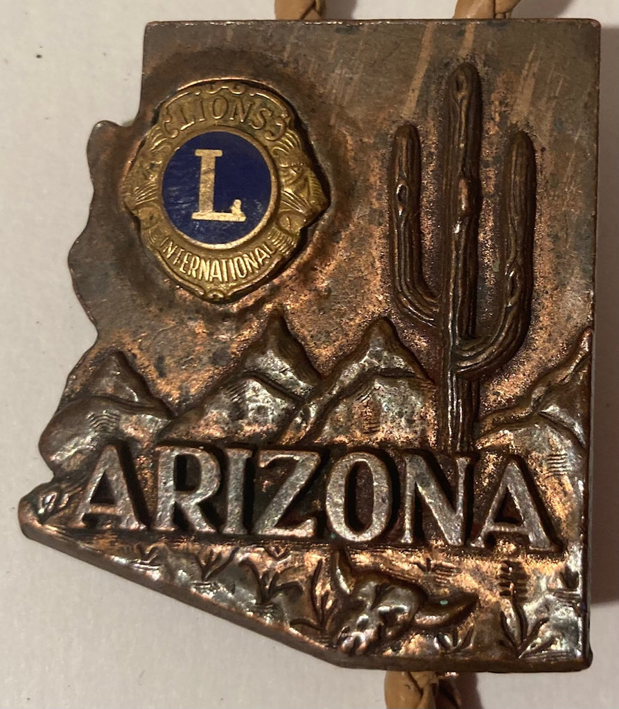 Vintage Metal Bolo Tie, Brass, Arizona, Masons, Masonic, Lions International,