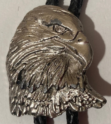 Vintage Metal Bolo Tie, Silver, Eagle, Bird, Nature, Nice Leather Rope, Nice Design, 1 1/2" x 1 1/4", Nice Design, Quality, Heavy Duty, Made in USA, Country & Western, Cowboy, Western Wear, Horse, Apparel, Accessory, Tie, Nice Quality Fashio