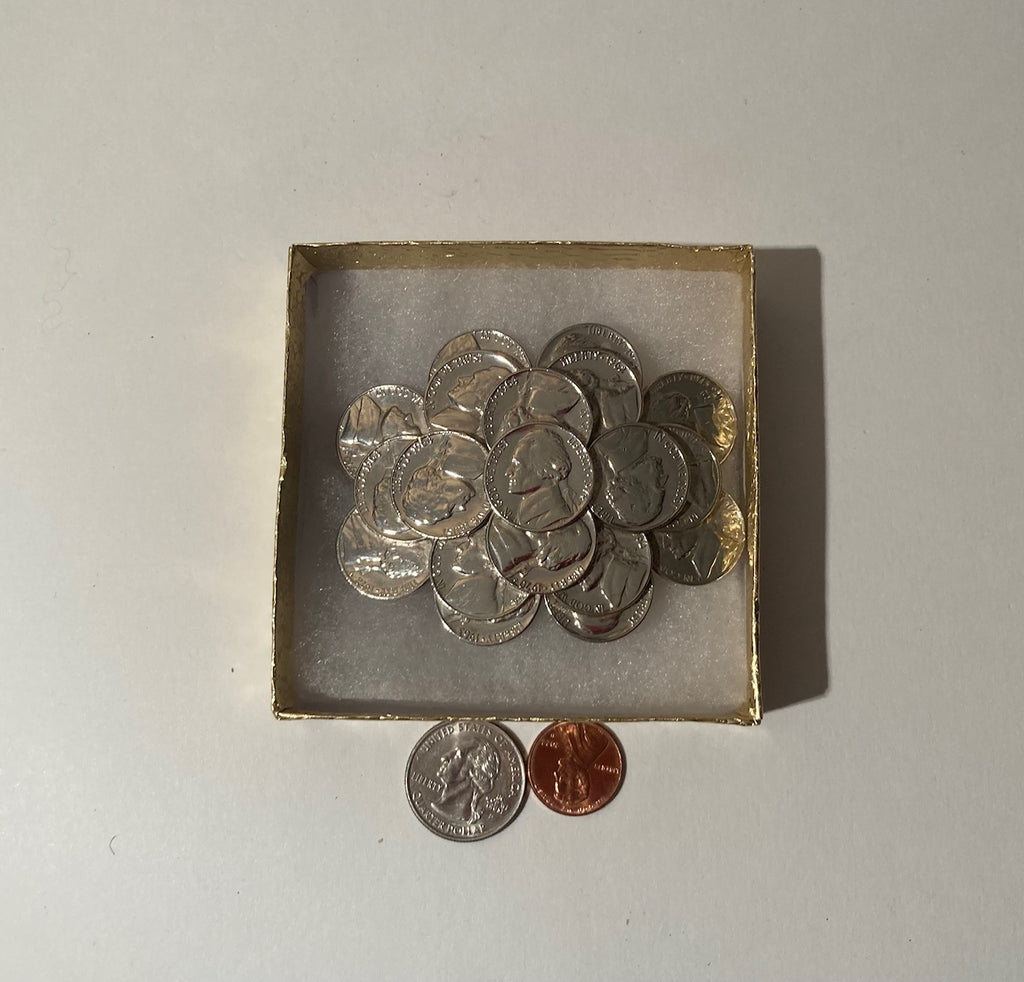 Vintage Metal Belt Buckle, Coins, Nickels, Welded, Nice Western Design, 3" x 2 1/2", Heavy Duty, Quality, Made in USA, Thick Metal, For Belts, Fashion, Shelf Display, Western Wear, Southwest, Country, Fun, Nice