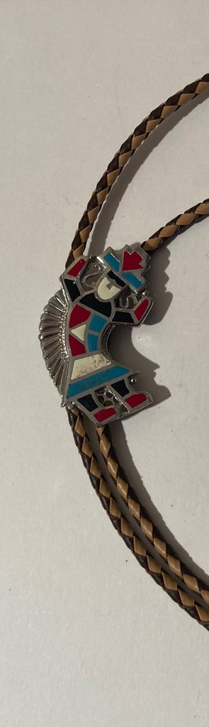 Vintage Metal Bolo Tie, Sterling Silver, Nice Native Design, Heavy, Nice Leather Rope, Nice Design, 2" x 1 1/4, Nice Design, Quality, Heavy Duty, Made in USA, Country & Western, Cowboy, Western Wear, Horse, Apparel, Accessory, Tie, Nice Quality Fashion,
