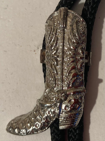 Vintage Metal Bolo Tie, Silver, Cowboy Boot, Nice Western Design, 2" x 1", Quality, Heavy Duty, Made in USA, Country & Western, Cowboy, Western Wear, Horse, Apparel, Accessory, Tie, Nice Quality Fashion
