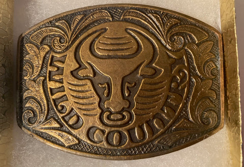 Vintage Metal Belt Buckle, Bull, Wild Country, Nice Western Style Design, 3 1/4" x 2 1/2", Heavy Duty, Quality, Thick Metal, Made in USA, For Belts, Fashion, Shelf Display, Western Wear, Southwest, Country, Fun, Nice