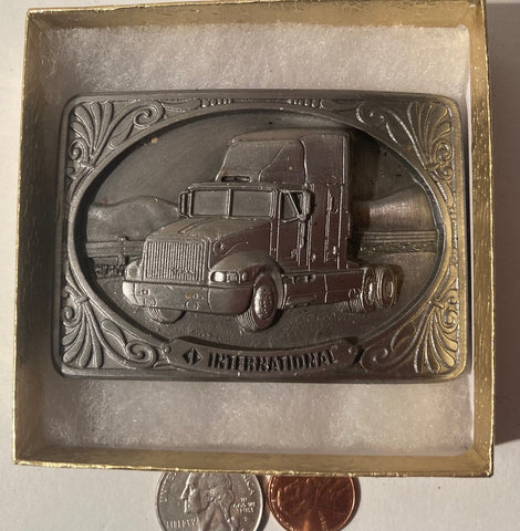 Vintage 1991 Metal Belt Buckle, International, Truck, 18 Wheeler,