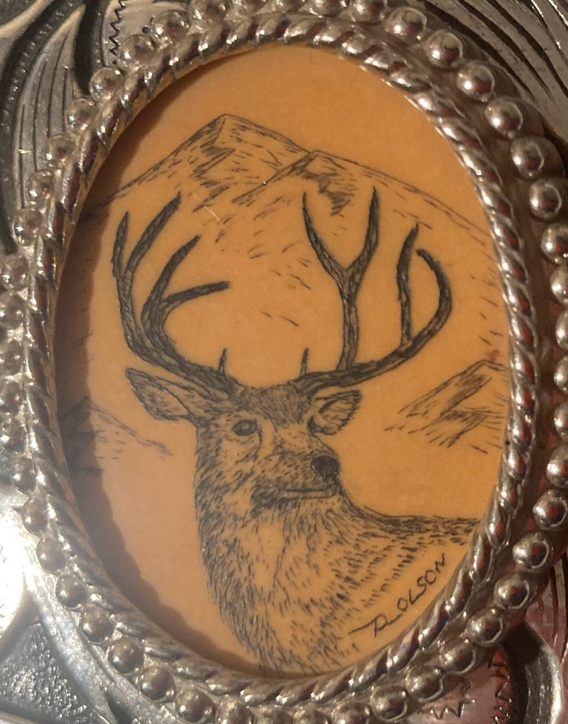 Vintage Metal Belt Buckle, Buck, Deer, Hunting, Nature, Wildlife, Nice Stone, Nice Western Style Design, 3 1/2" x 2 1/2", Heavy Duty, Quality, Thick Metal, Made in USA, For Belts, Fashion, Shelf Display, Western Wear, Southwest, Country, Fun, Nice,