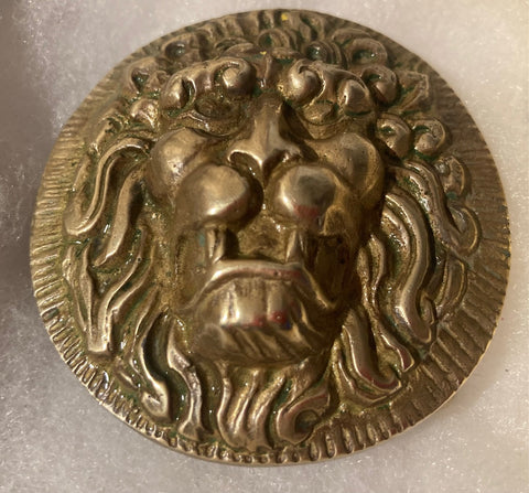 Vintage Metal Belt Buckle, Brass, Lions Head, Lion, King of the Jungle, Western Style Design, 2 1/2" x 2 1/2", Heavy Duty, Quality, Thick Metal, Made in USA, For Belts, Fashion, Shelf Display, Western Wear, Southwest, Country, Fun, Nice