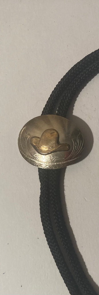 Vintage Metal Bolo Tie, Silver and Brass Older Cowboy Hat Design, Native Design, Nice Western Design, 1 1/2" x 1 1/4", Quality, Heavy Duty, Made in USA, Country & Western, Cowboy, Western Wear, Horse, Apparel, Accessory, Tie, Nice Quality Fashion,