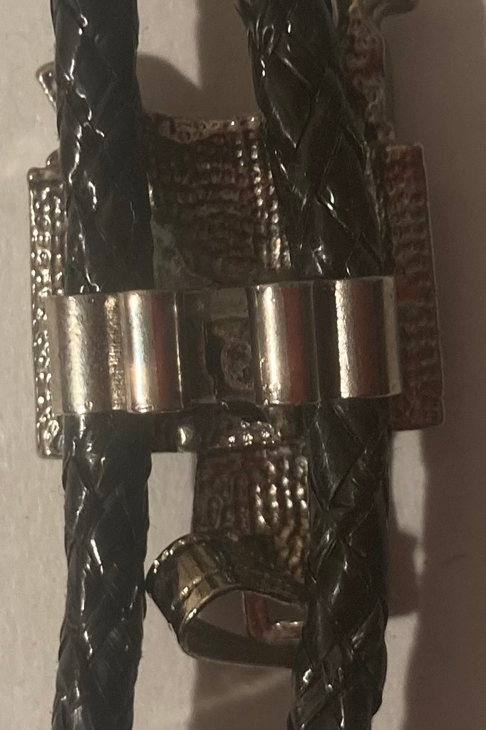 Vintage Metal Bolo Tie, Silver with Nice Horse Saddle Design, Native Design, Nice Western Design, 1 3/4" x 1", Quality, Heavy Duty, Made in USA, Country & Western, Cowboy, Western Wear, Horse, Apparel, Accessory, Tie, Nice Quality Fashion