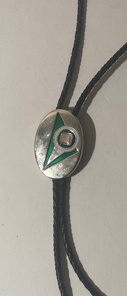 Vintage Metal Bolo Tie, Sterling Silver, Nice Stone Design, Nice Western Design, 1 3/4" x 1 1/4", Quality, Heavy Duty, Made in USA, Country & Western, Cowboy, Western Wear, Horse, Apparel, Accessory, Tie, Nice Quality Fashion