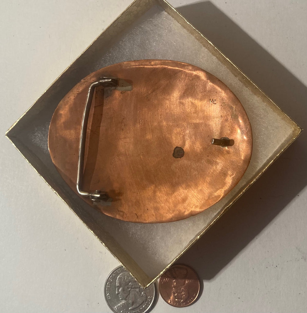 Vintage 1983 Metal Belt Buckle, ACPL Match Winner, Copper and Brass, Rodeo, Horse, Nice Western Style Design, 3 1/2" x 3", Heavy Duty, Quality, Thick Metal, Made in USA, For Belts, Fashion, Shelf Display, Western Wear, Southwest, Country, Fun, Nice