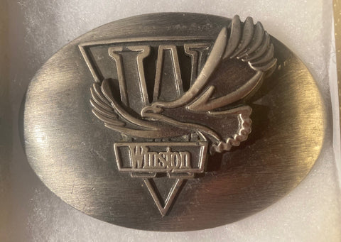 Vintage Metal Belt Buckle, Winston, Eagle, Nice Western Style Design, 3 1/4" x 2 1/4", Heavy Duty, Quality, Thick Metal, Made in USA, For Belts, Fashion, Shelf Display, Western Wear, Southwest, Country, Fun, Nice