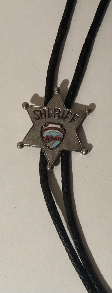 Vintage Metal Bolo Tie, Silver, Sheriff, Police, Badge, Colorado, Nice Western Design, 2" x 2", Quality, Heavy Duty, Made in USA, Country & Western, Cowboy, Western Wear, Horse, Apparel, Accessory, Tie, Nice Quality Fashion