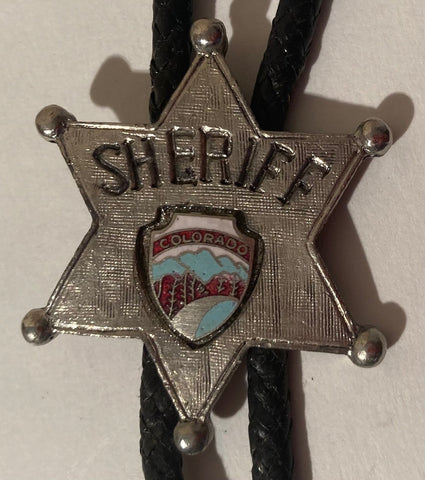 Vintage Metal Bolo Tie, Silver, Sheriff, Police, Badge, Colorado, Nice Western Design, 2" x 2", Quality, Heavy Duty, Made in USA, Country & Western, Cowboy, Western Wear, Horse, Apparel, Accessory, Tie, Nice Quality Fashion