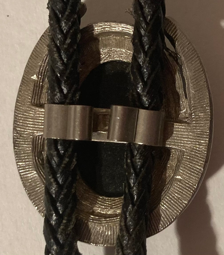 Vintage Metal Bolo Tie, Silver with Nice Black Onyx Stone, Horseshoe, Nice Western Design, 1 1/2" x 1 1/4", Quality, Heavy Duty, Made in USA, Country & Western, Cowboy, Western Wear, Horse, Apparel, Accessory, Tie, Nice Quality Fashion