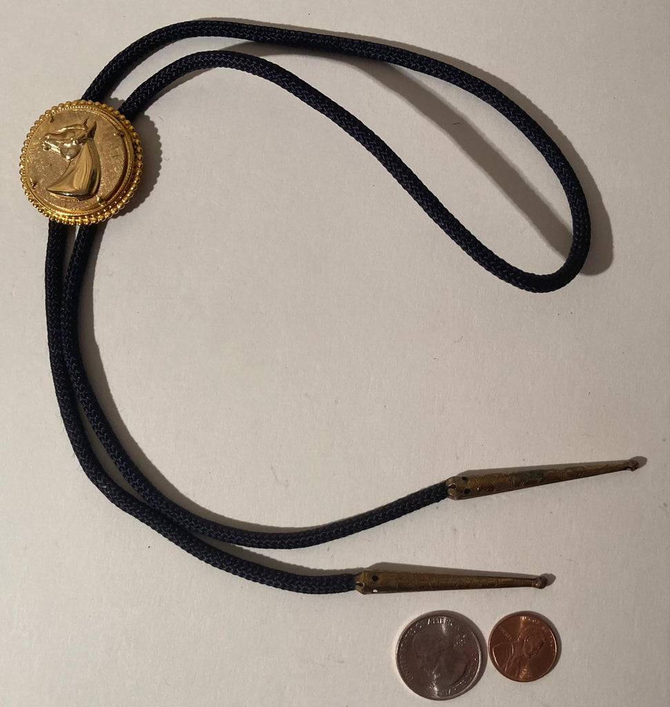 Vintage Metal Bolo Tie, Brass, Horse Head, Nice Western Design, 1 1/2" x 1 1/2", Quality, Heavy Duty, Made in USA, Country & Western, Cowboy, Western Wear, Horse, Apparel, Accessory, Tie, Nice Quality Fashion,
