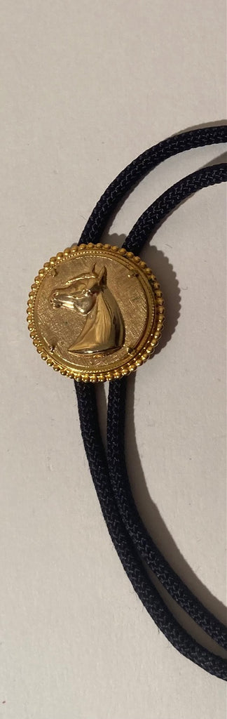 Vintage Metal Bolo Tie, Brass, Horse Head, Nice Western Design, 1 1/2" x 1 1/2", Quality, Heavy Duty, Made in USA, Country & Western, Cowboy, Western Wear, Horse, Apparel, Accessory, Tie, Nice Quality Fashion,