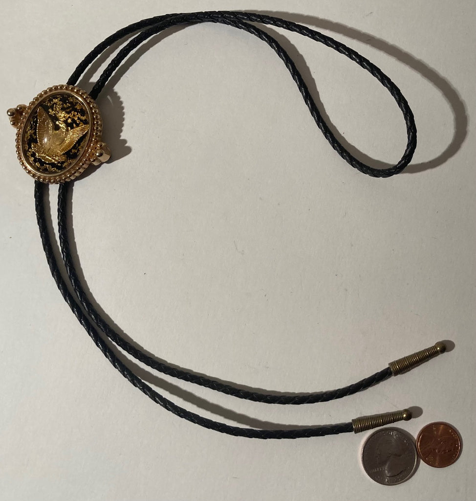 Vintage Metal Bolo Tie, Brass with Nice Eagle and Gold Flecks, Nice Western Design, 1 3/4" x 1 1/2", Quality, Heavy Duty, Made in USA, Country & Western, Cowboy, Western Wear, Horse, Apparel, Accessory, Tie, Nice Quality Fashion
