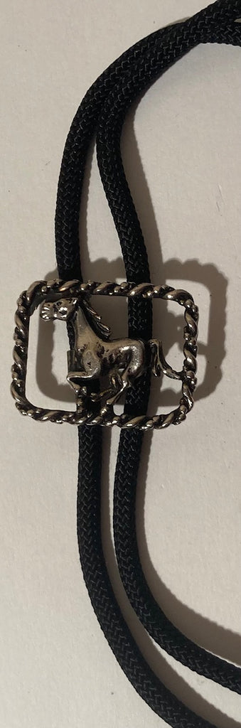 Vintage Metal Bolo Tie, Silver Horse, Nice Western Design, 1 1/2" x 1 1/4", Quality, Heavy Duty, Made in USA, Country & Western, Cowboy, Western Wear, Horse, Apparel, Accessory, Tie, Nice Quality Fashion