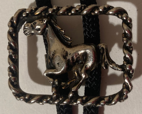 Vintage Metal Bolo Tie, Silver Horse, Nice Western Design, 1 1/2" x 1 1/4", Quality, Heavy Duty, Made in USA, Country & Western, Cowboy, Western Wear, Horse, Apparel, Accessory, Tie, Nice Quality Fashion