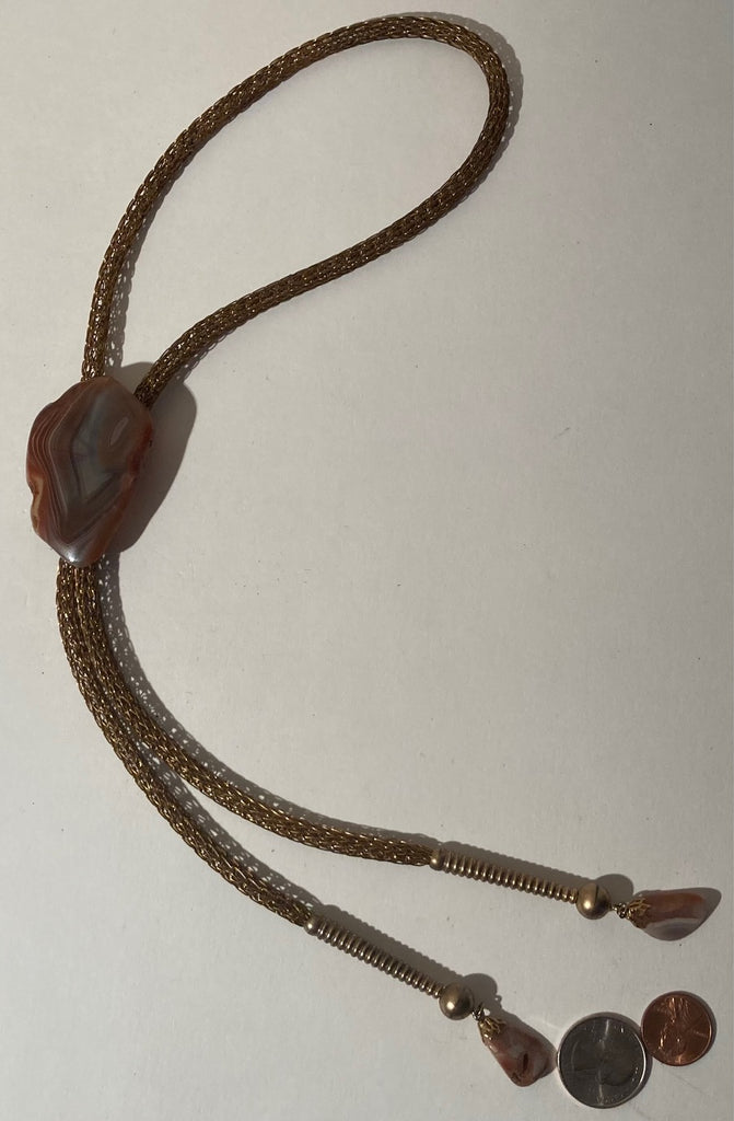 Vintage Metal Bolo Tie, Brass with Nice Brown Stone Design, Horse, Nice Western Design, 2 1/4" x 1 1/4", Quality, Heavy Duty, Made in USA, Country & Western, Cowboy, Western Wear, Horse, Apparel, Accessory, Tie, Nice Quality Fashion