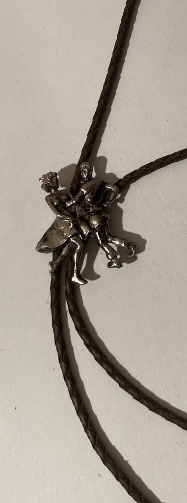 Vintage Metal Bolo Tie, Silver, Square Dancing, Cowboy, Horse, Nice Western Design, 2" x 1 3/4", Quality, Heavy Duty, Made in USA, Country & Western, Cowboy, Western Wear, Horse, Apparel, Accessory, Tie, Nice Quality Fashion