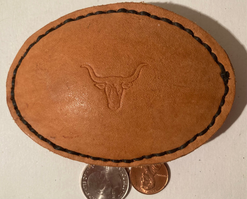 Vintage Metal Belt Buckle, Leather, Hand Crafted, Bull, Cattle, Nice Western Style Design, 4" x 2 3/4", Heavy Duty, Quality, Thick Metal, Made in USA, For Belts, Fashion, Shelf Display, Western Wear, Southwest, Country, Fun, Nice