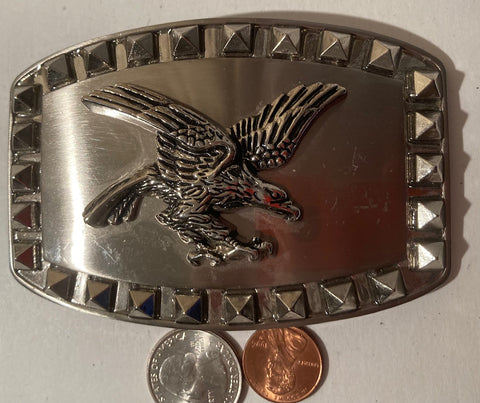 Vintage Metal Belt Buckle, Eagle, Silver, Made in Italy, Nice Western Style Design, 4" x 2 3/4", Heavy Duty, Quality, Thick Metal, For Belts, Fashion, Shelf Display, Western Wear, Southwest, Country, Fun, Nice