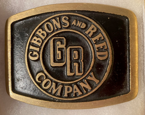 Vintage Metal Belt Buckle, Brass, Gibbons and Reed Company, Utah, Nice Western Style Design, 3" x 2 1/4", Heavy Duty, Quality, Thick Metal, Made in USA, For Belts, Fashion, Shelf Display, Western Wear, Southwest, Country, Fun, Nice,