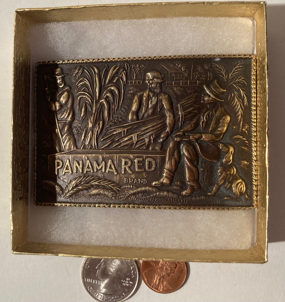 Vintage Metal Belt Buckle, Panama Red, Nice Western Style Design, 3 1/4" x 2 1/4", Heavy Duty, Quality, Thick Metal, Made in USA, For Belts, Fashion, Shelf Display, Western Wear, Southwest, Country, Fun, Nice
