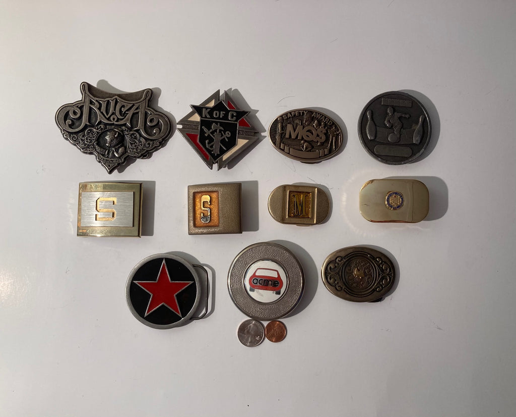 Vintage Lot of 11 Nice Western Style Belt Buckles, Star, San Diego, Initial, Acme, Cowboy, Rodeo, Country & Western, Art, Resell, Made in USA, For Belts, Fashion, Shelf Display, Nice Belt Buckles, Wholesale