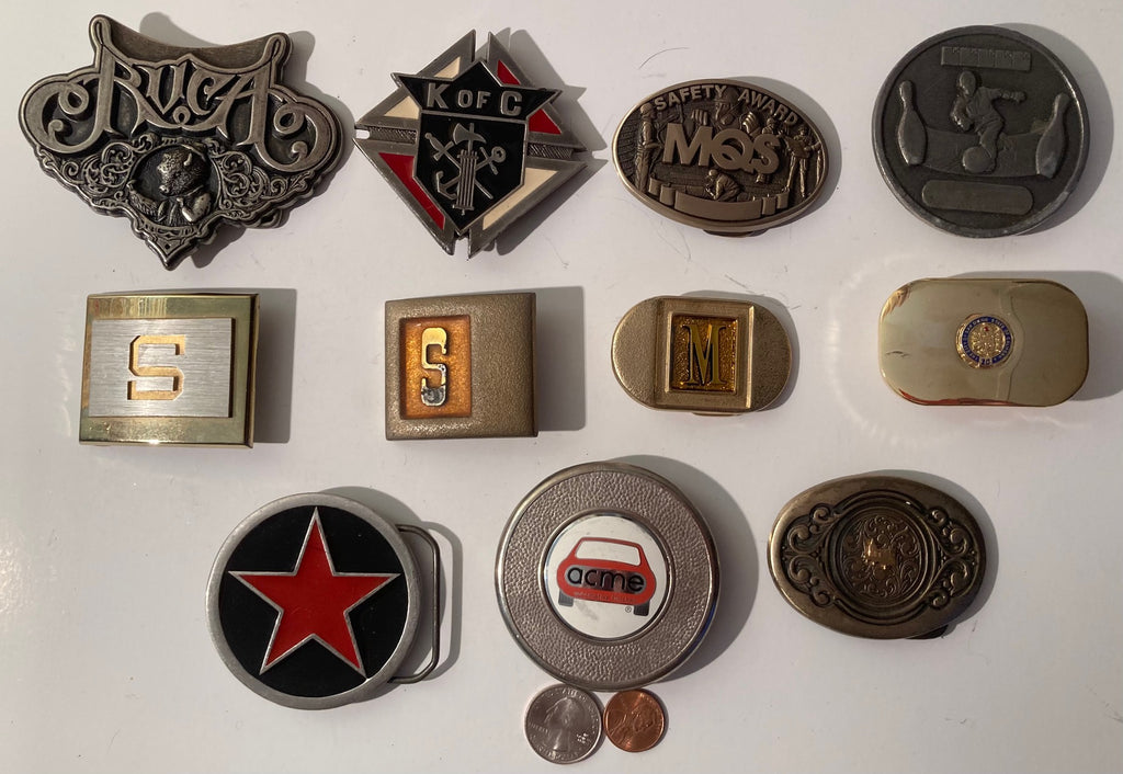 Vintage Lot of 11 Nice Western Style Belt Buckles, Star, San Diego, Initial, Acme, Cowboy, Rodeo, Country & Western, Art, Resell, Made in USA, For Belts, Fashion, Shelf Display, Nice Belt Buckles, Wholesale