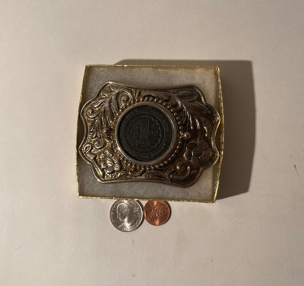 Vintage Metal Belt Buckle, Cactus Pete's, South of the Border,