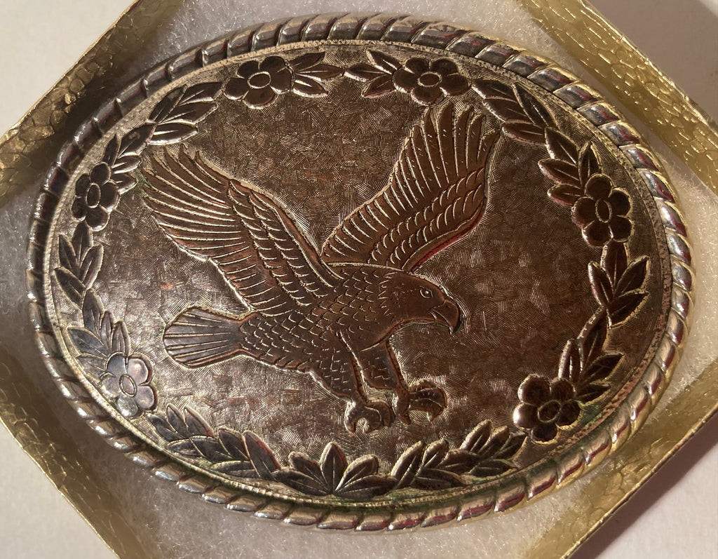 Vintage Metal Belt Buckle, Eagle, Nature, Wildlife, Nice Western Style Design, 3 3/4" x 2 3/4", Heavy Duty, Quality, Thick Metal, Made in USA, For Belts, Fashion, Shelf Display, Western Wear, Southwest, Country, Fun, Nice