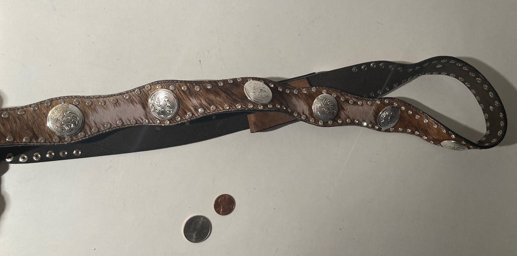 Vintage Leather Heavy Duty Belt, Nocona, Brown Hand Finished Leather, Conchies and Jewels, Furry, Fuzzy, Hand Tooled, Size 40 to 44, Country and Western, Made in USA, Western Attire, Hand Tooled, Nice Heavy Duty Quality Feel,