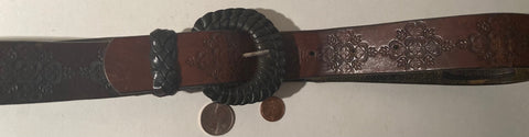 Vintage Leather Heavy Duty Belt, Brown Hand Finished Leather, Braided Leather, Hand Tooled, Size 36 to 40, Country and Western, Made in USA, Western Attire, Hand Tooled, Nice Heavy Duty Quality Feel