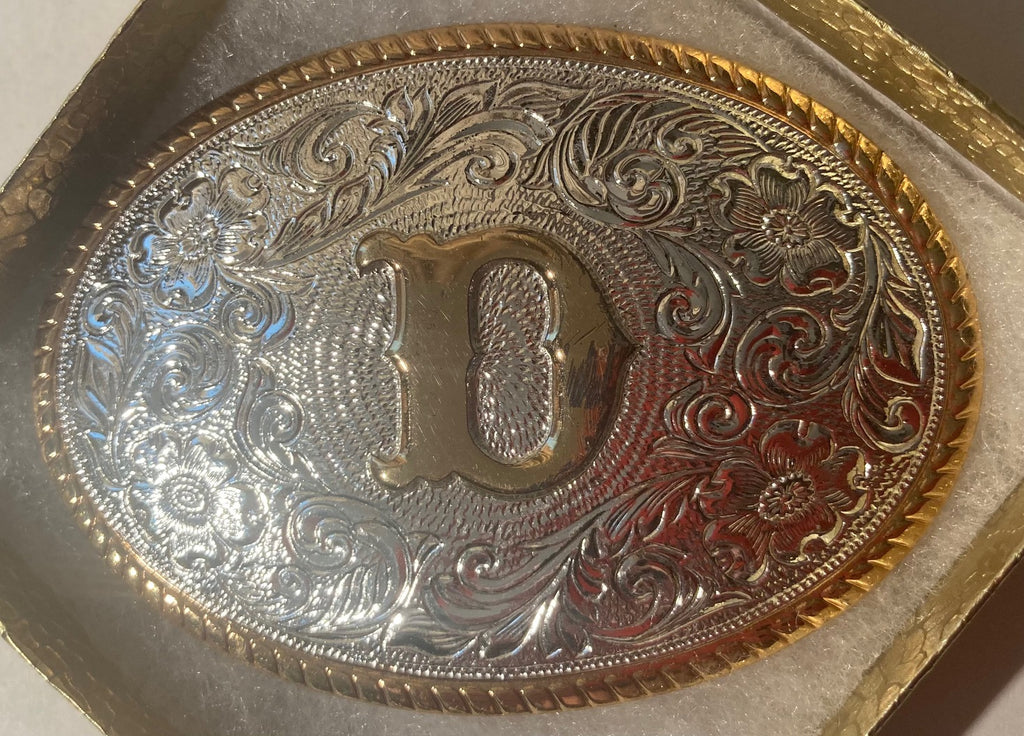 Vintage Metal Belt Buckle, Silver and Brass, Letter D, Initial D,