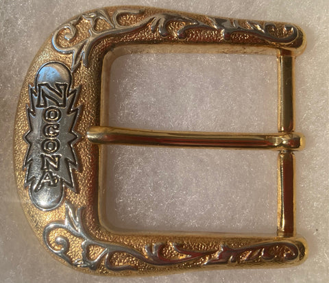 Vintage Metal Belt Buckle, Nocona, Brass, Nice Design, 2 1/2" x 2 1/4", Heavy Duty, Quality, Thick Metal, For Belts, Fashion, Shelf Display, Western Wear, Southwest, Country, Fun, Nice,