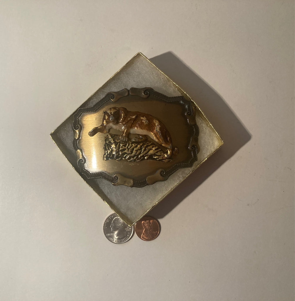 Vintage Metal Belt Buckle, Bob Cat, Mountain Lion, Cougar, Nature, Wildlife, Nice Western Style Design, 3 1/2" x 2 3/4", Heavy Duty, Quality, Thick Metal, Made in USA, For Belts, Fashion, Shelf Display, Western Wear, Southwest, Country, Fun, Nice,