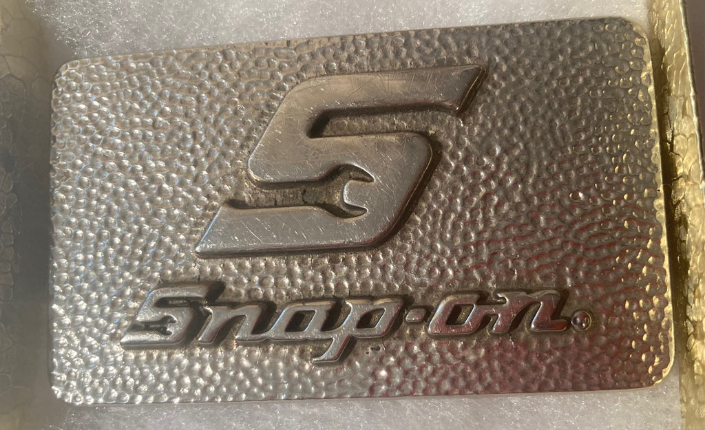 Vintage Metal Belt Buckle, Snap-On Tools, Quality, Gold and Silver Plate, Nice Western Design, 3 1/4" x 2", Heavy Duty, Quality, Thick Metal, Made in USA, For Belts, Fashion, Shelf Display, Western Wear, Southwest, Country, Fun, Nice,