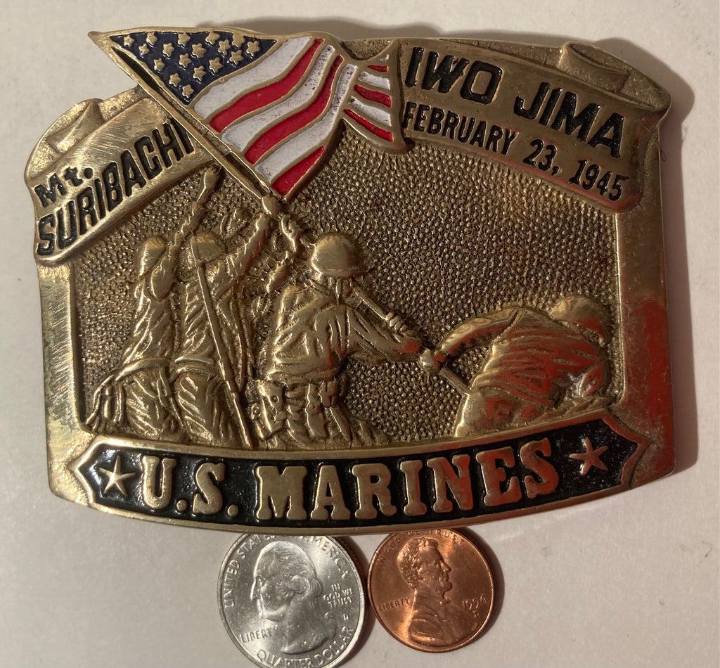Vintage 1982 Metal Belt Buckle, Brass, U.S. Marines
