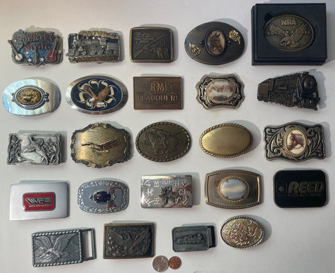 Vintage Lot of 24 Nice Western Style Belt Buckles, Cowboy, Rodeo, Country & Western, Art, Resell, Made in USA, For Belts, Fashion, Shelf Display, Nice Belt Buckles, Wholesale